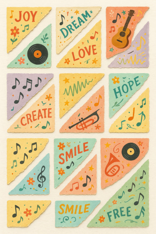 Colorful Music and Inspirational Words Art Print Set, Vintage Style Wall Decor, Joy Dream Love Hope Create Smile