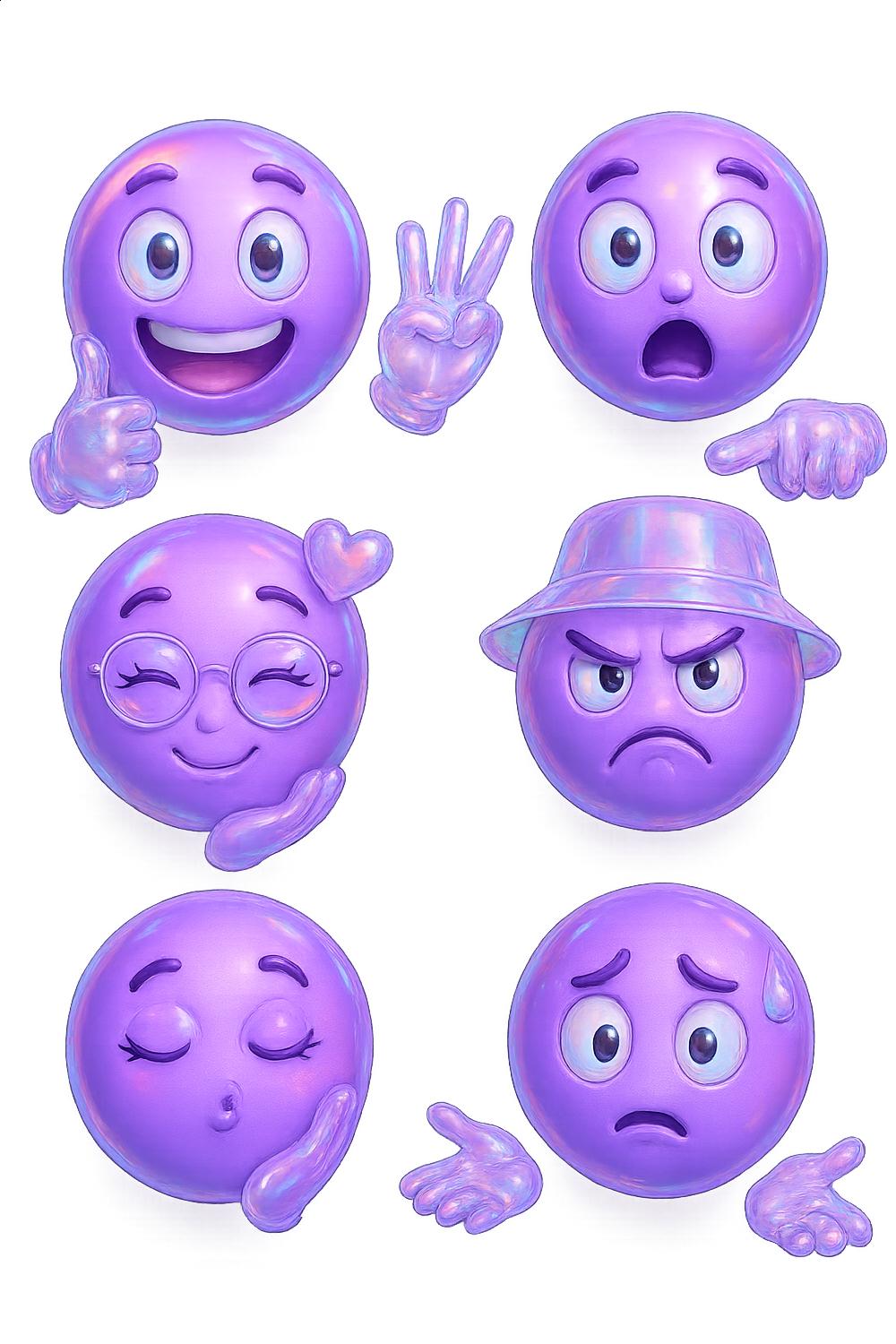Set of 6 Purple Emoji Magnets, Cute Facial Expression Fridge Magnets, Decorative Kitchen Accessories, Unique Emoji Gifts