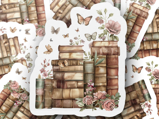 Vintage Butterfly and Books Sticker product type