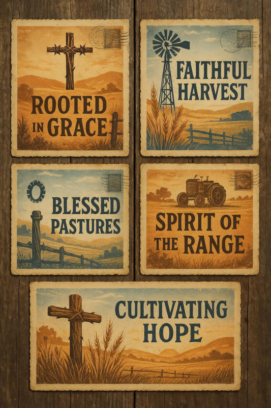Rustic Farmhouse Wall Art Prints, Blessed Pastures, Faithful Harvest, Cultivating Hope Decor