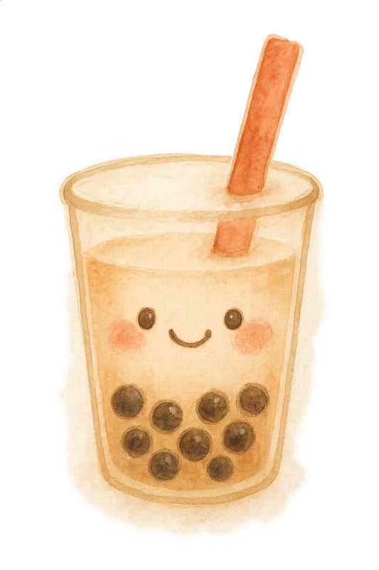 Cute Bubble Tea Art Print, Smiling Boba Tea Watercolor Illustration, Kitchen Decor