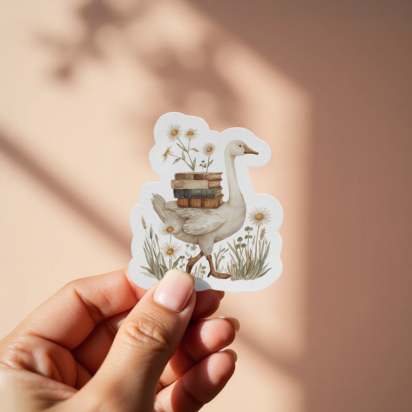 Goose with Books and Flowers Sticker product type