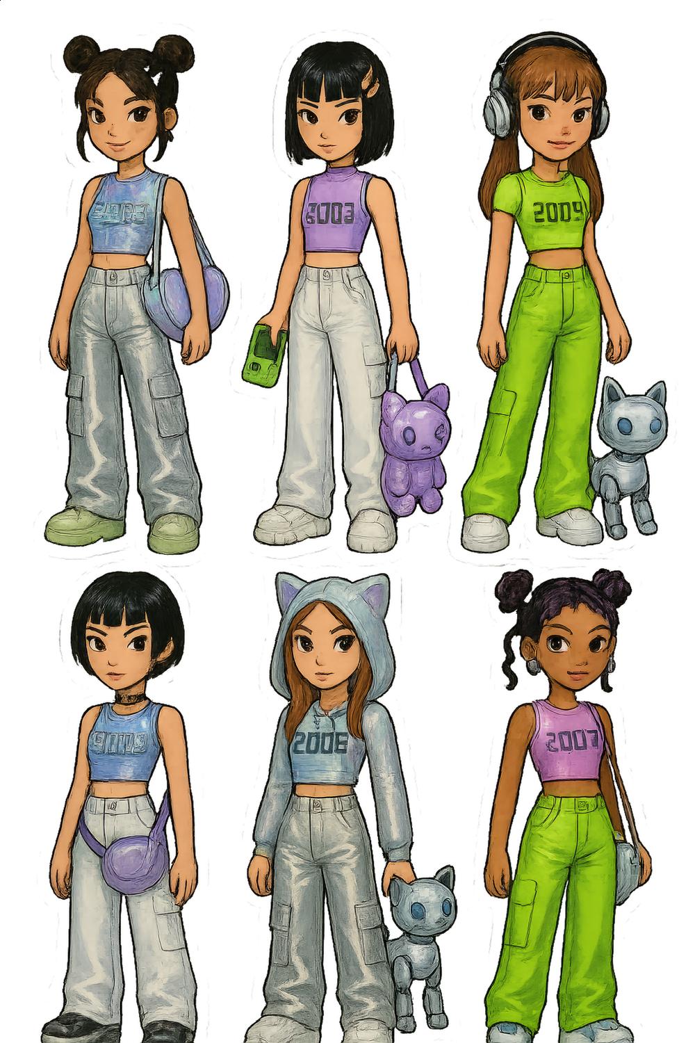 Cartoon Character Stickers, Y2K Fashion Girls, Cute Anime Decals, Laptop and Phone Accessories, Collectible Vinyl Stickers