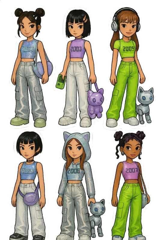 Cartoon Character Stickers, Y2K Fashion Girls, Cute Anime Decals, Laptop and Phone Accessories, Collectible Vinyl Stickers