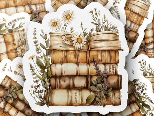 Vintage Books and Flowers Art Sticker product type