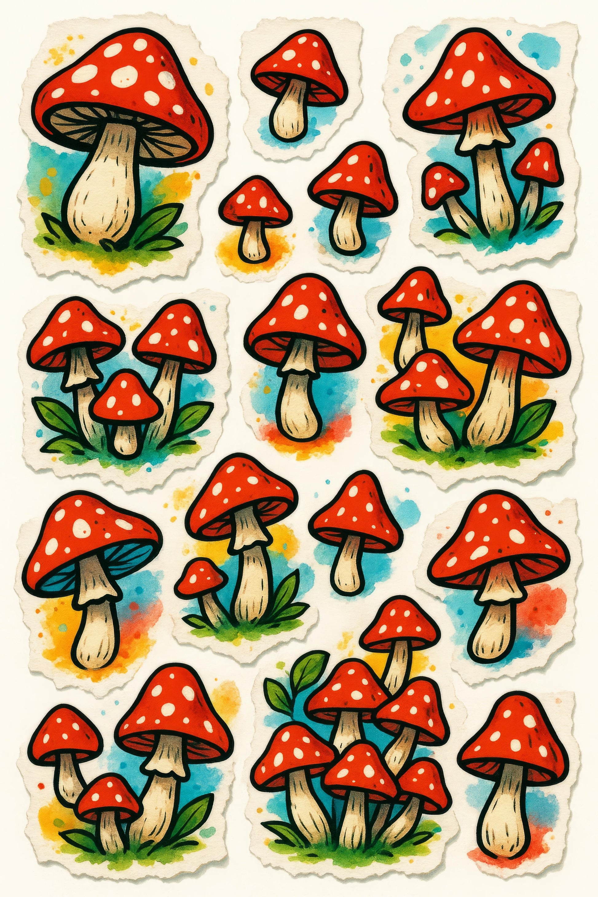 Red Mushroom Stickers, Amanita Illustration, Fantasy Forest Decals, Woodland Scrapbooking, Envelope Seal, Nature Themed Party Favors