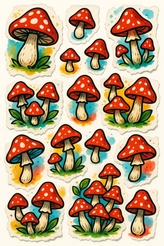 Red Mushroom Stickers, Amanita Illustration, Fantasy Forest Decals, Woodland Scrapbooking, Envelope Seal, Nature Themed Party Favors