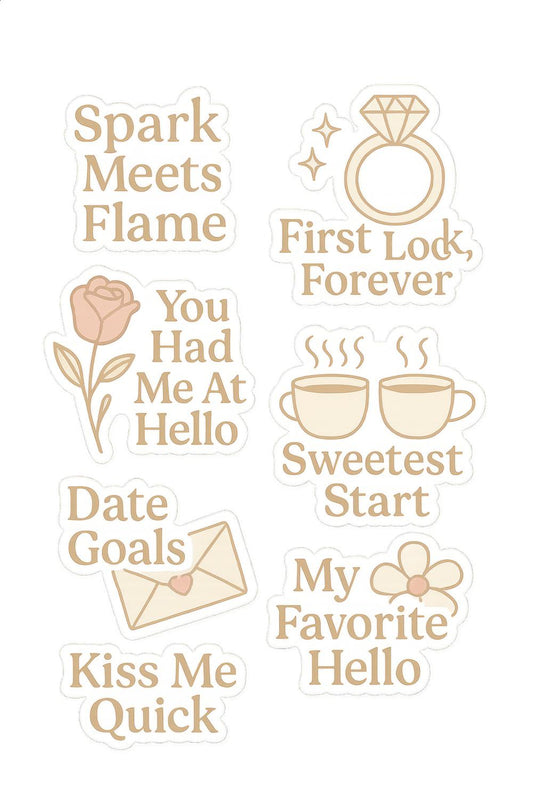Romantic Sticker Pack for Planners and Journals, Date Night, Love Quotes, Wedding and Engagement Stickers