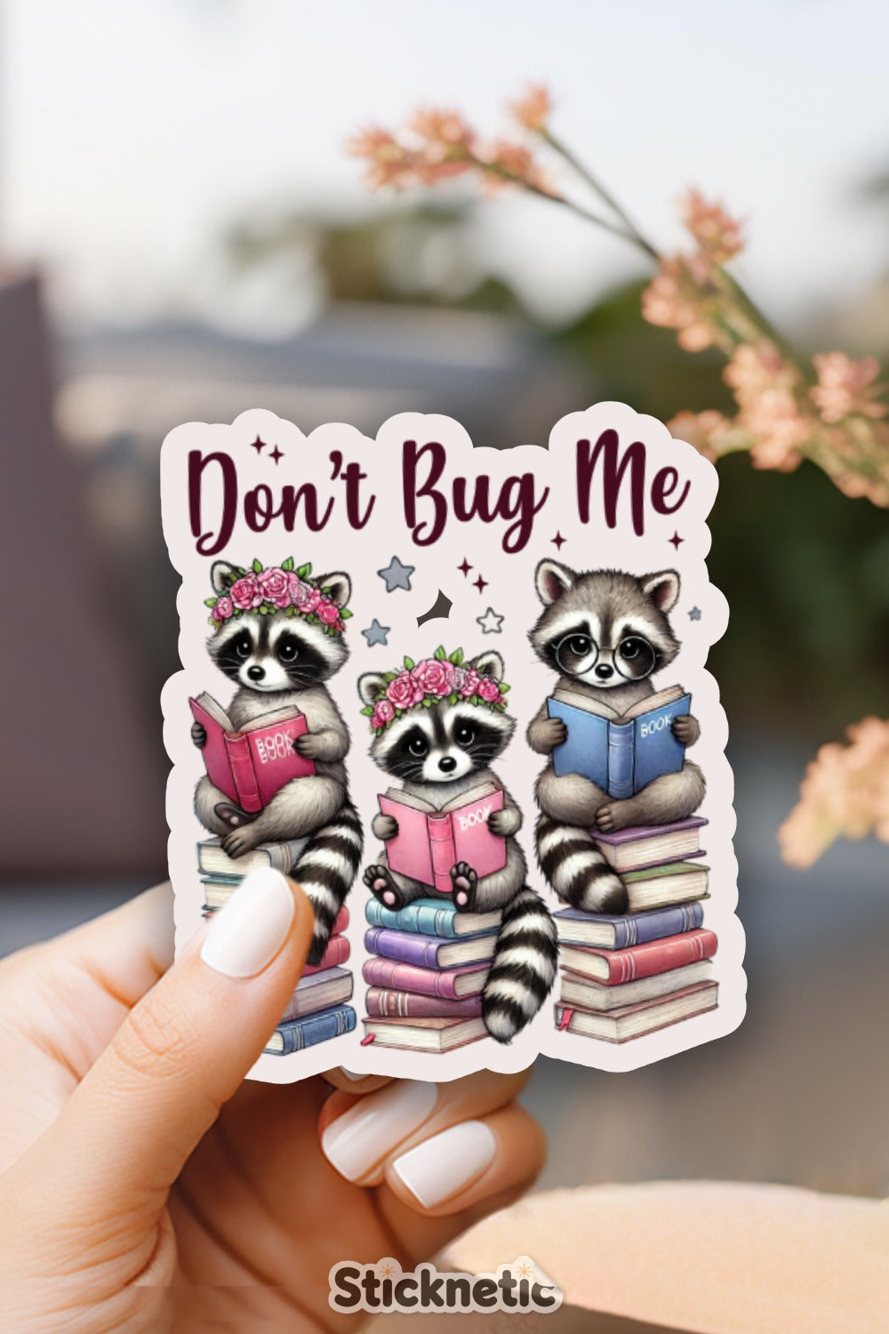 Don't Bug Me Raccoons Reading Books sticker product