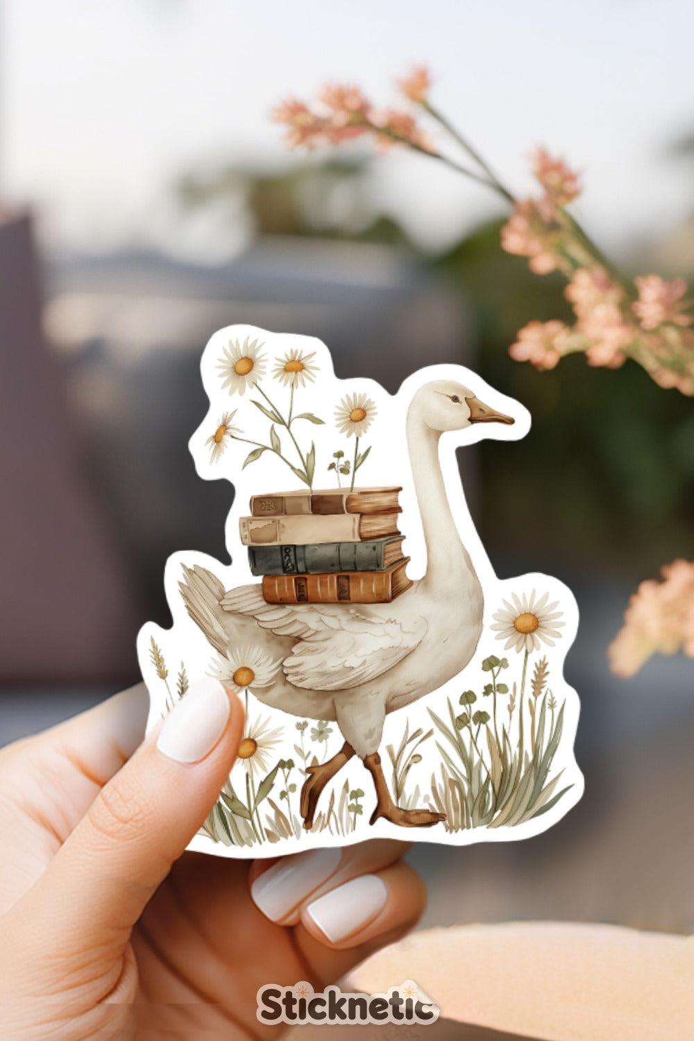 Book Carrying Goose in Wildflower Meadow Sticker product