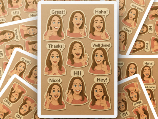 Cartoon Woman Expression Stickers, Fun Greeting and Reaction, Cute Layout, Multi-Pack