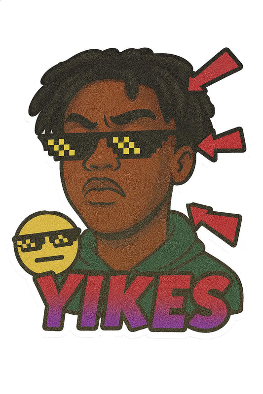 Yikes Meme Sticker, Cool Dude with Sunglasses, Trendy Pixel Art, Decorative Vinyl Decal, Laptop and Skateboard Accessory