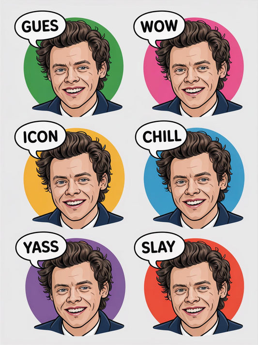 Pop Art Celebrity Portrait Stickers, Vibrant Illustrated Face Decals, Fun Expressive Icons, Set of 8