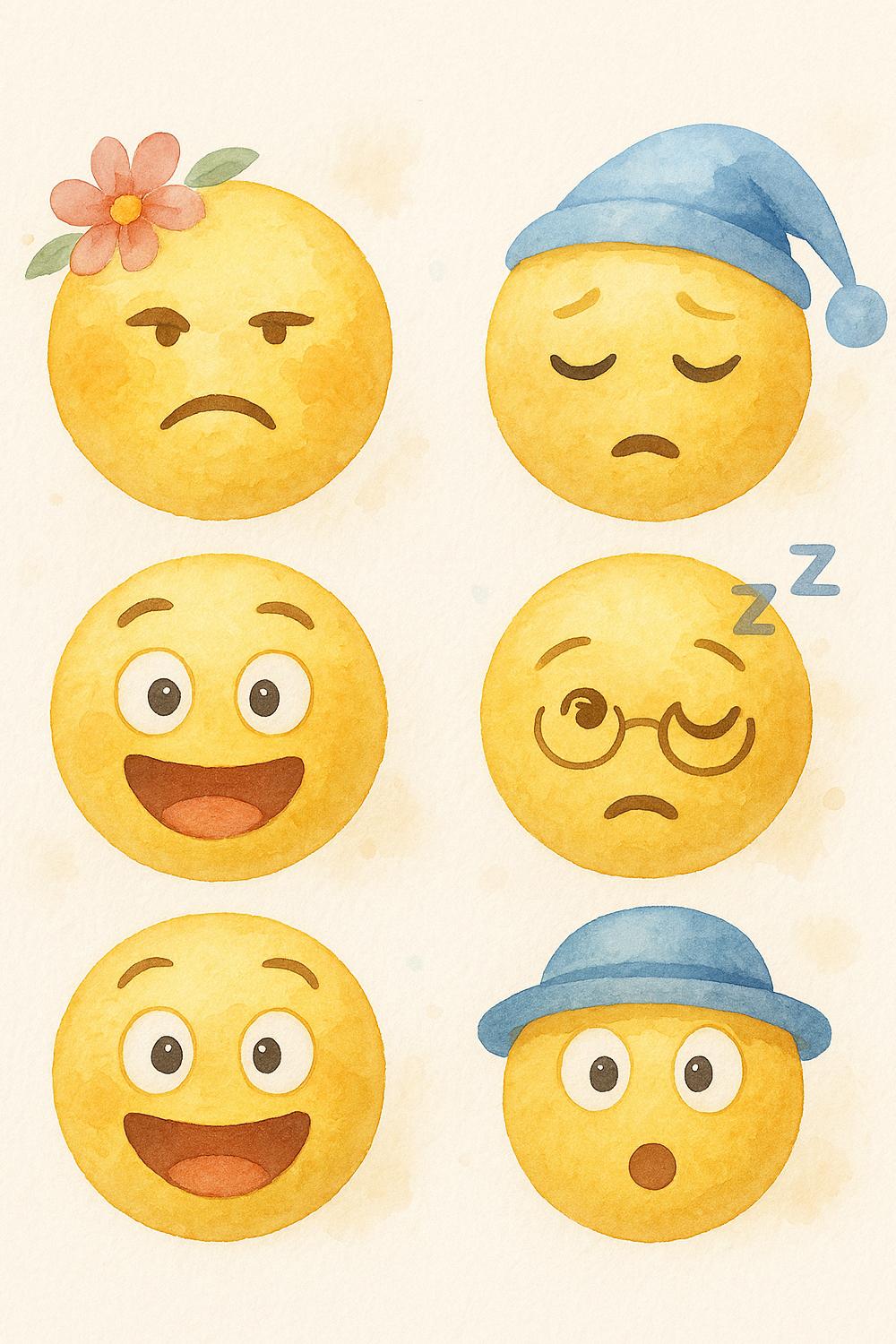 Watercolor Emoji Art Print, Cute Facial Expressions Wall Decor, Nursery and Office Decoration, Gift Idea