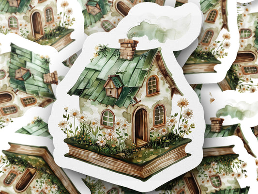 Whimsical Cottage Sticker with Green Roof product type