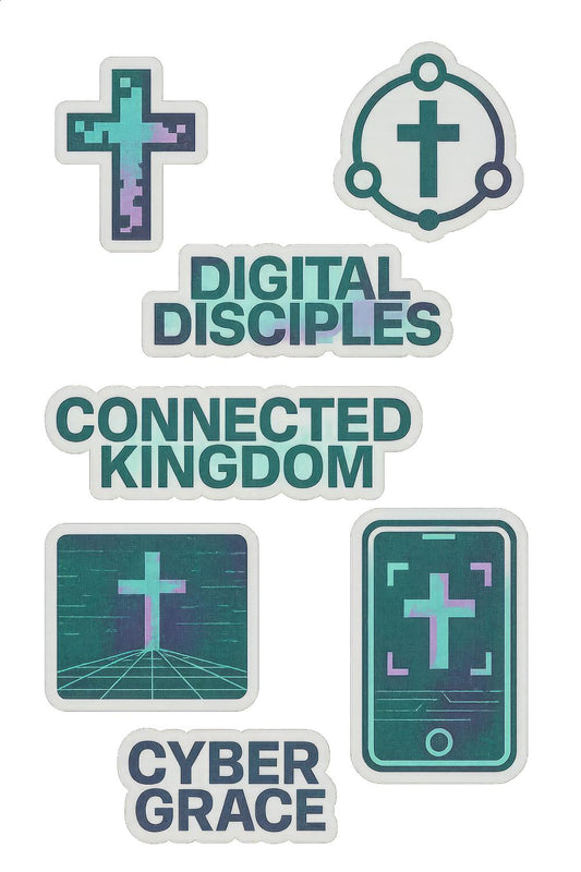 Christian Tech Stickers, Religious Laptop Decals, Digital Disciples, Cyber Grace, Connected Kingdom Set of 5
