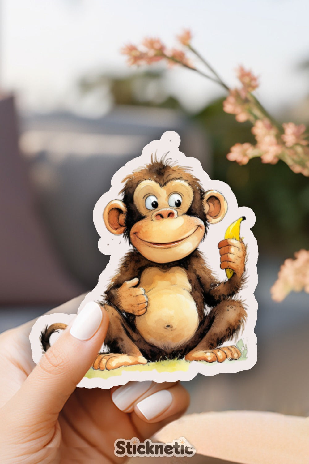 Cute Monkey Eating Banana Sticker product type