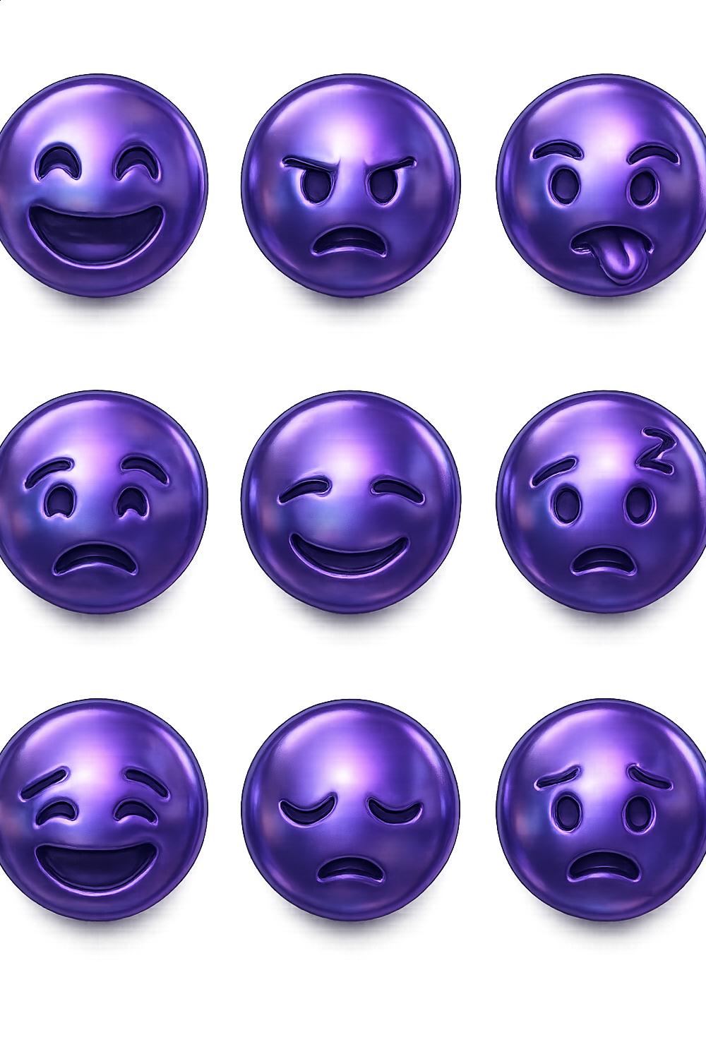 Set of 9 Purple Emoji Magnets, Assorted Expressions, Fridge Magnets, Home Decor, Unique Gift, Kitchen Accessory