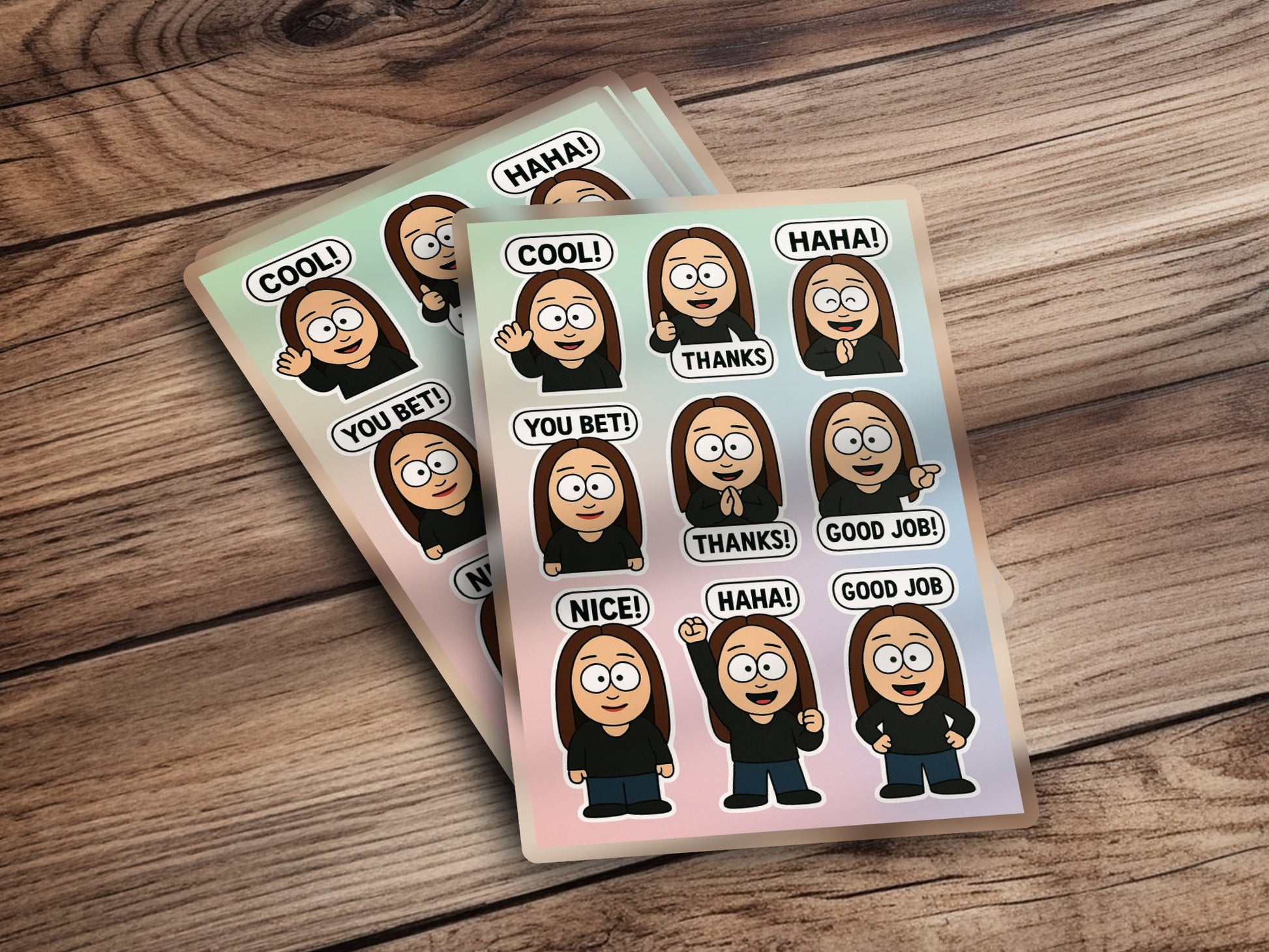 Funny Hijab Girl Stickers, Cute Cartoon Character, Emoji Expressions, Planner and Scrapbook Supplies, Set of Two Sheets