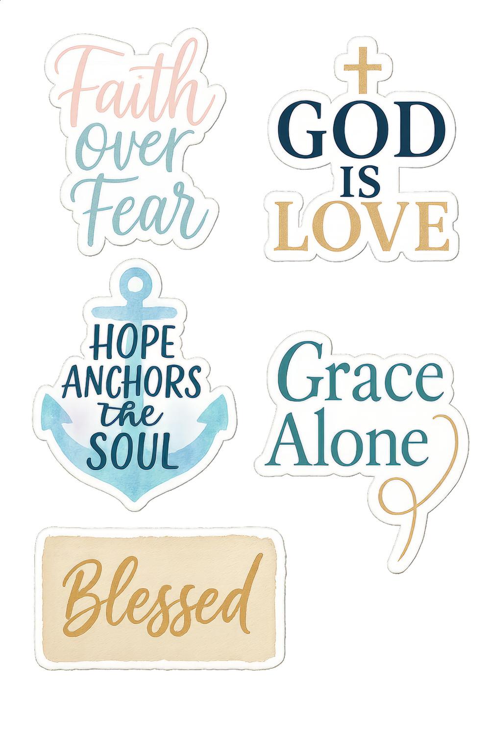 Christian Faith Sticker Pack, God Is Love, Grace Alone, Hope Anchors, Religious Decals for Journals and Laptops