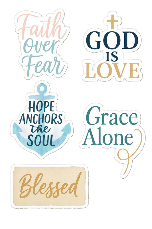 Christian Faith Sticker Pack, God Is Love, Grace Alone, Hope Anchors, Religious Decals for Journals and Laptops
