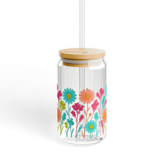 Colorful Floral Glass Jar with Bamboo Lid, Decorative Kitchen Storage, Hanging Pendant Light Option