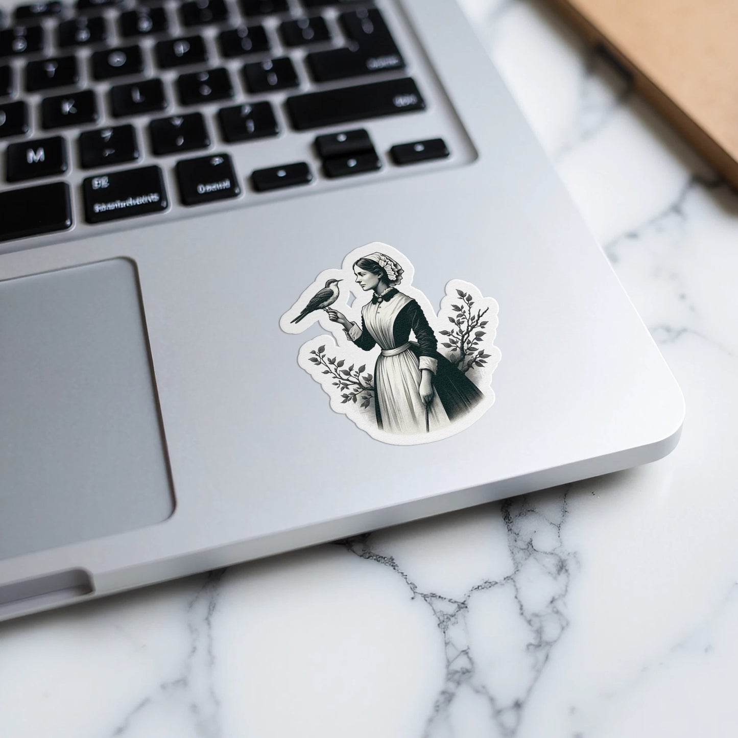 Vintage Style Woman with Flower Bouquet Laptop Sticker, Classic Feminine Decal, Decorative Waterproof Vinyl Sticker for Computers