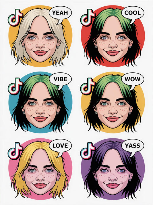 Pop Art Female Faces with Multiple Expressions, Colorful Modern Digital Art, Wall Decor, Artistic Posters, Vibrant Home Decoration