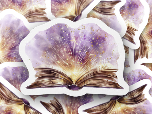 Mystical Open Book with Sparkling Light Sticker product type