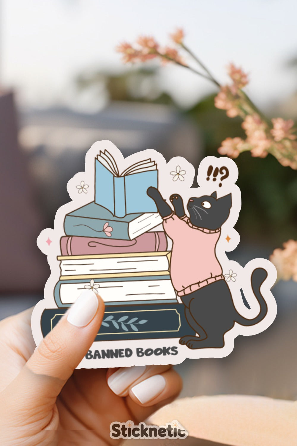 Banned Books Cat Illustration Sticker Decal product