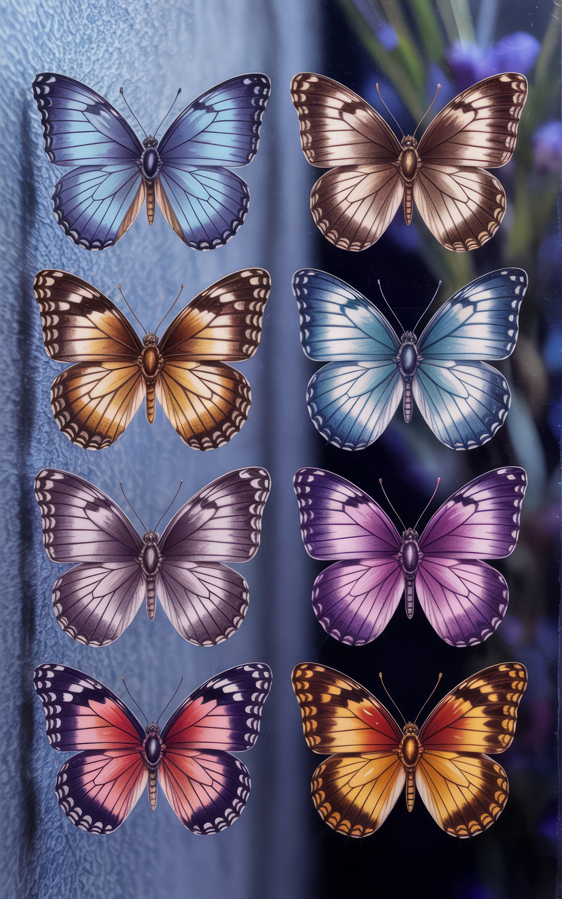 Colorful Butterfly Wall Art Prints, Vibrant Home Decor, Set of 8 Butterflies, Nature Inspired Illustrations for Living Room