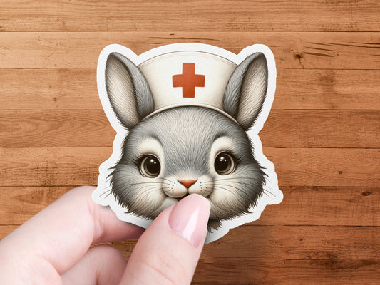 Cute Nurse Bunny Sticker, Healthcare Rabbit Vinyl Decal, Animal Nurse Hat Emblem for Laptops and Notebooks