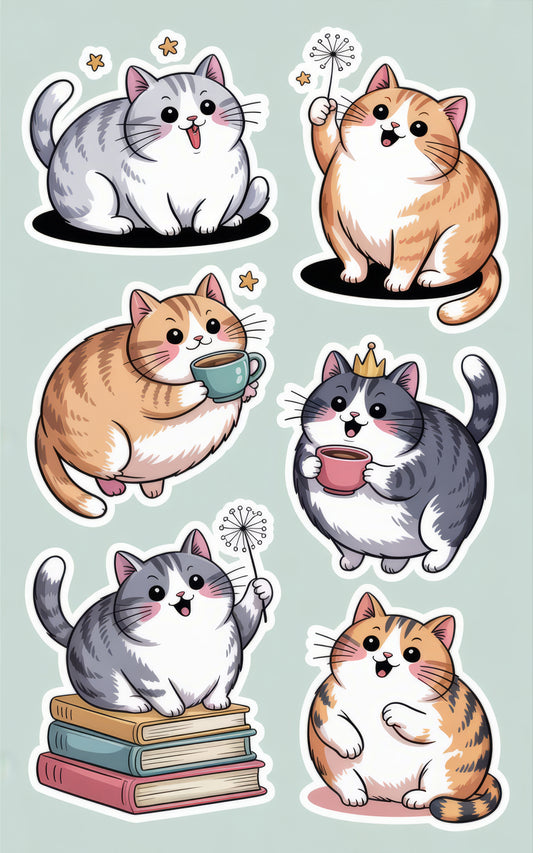 Cute Cat Stickers Set, Colorful Cartoon Cat Illustrations, Laptop Decals, Planner Accessories, Gift for Cat Lovers