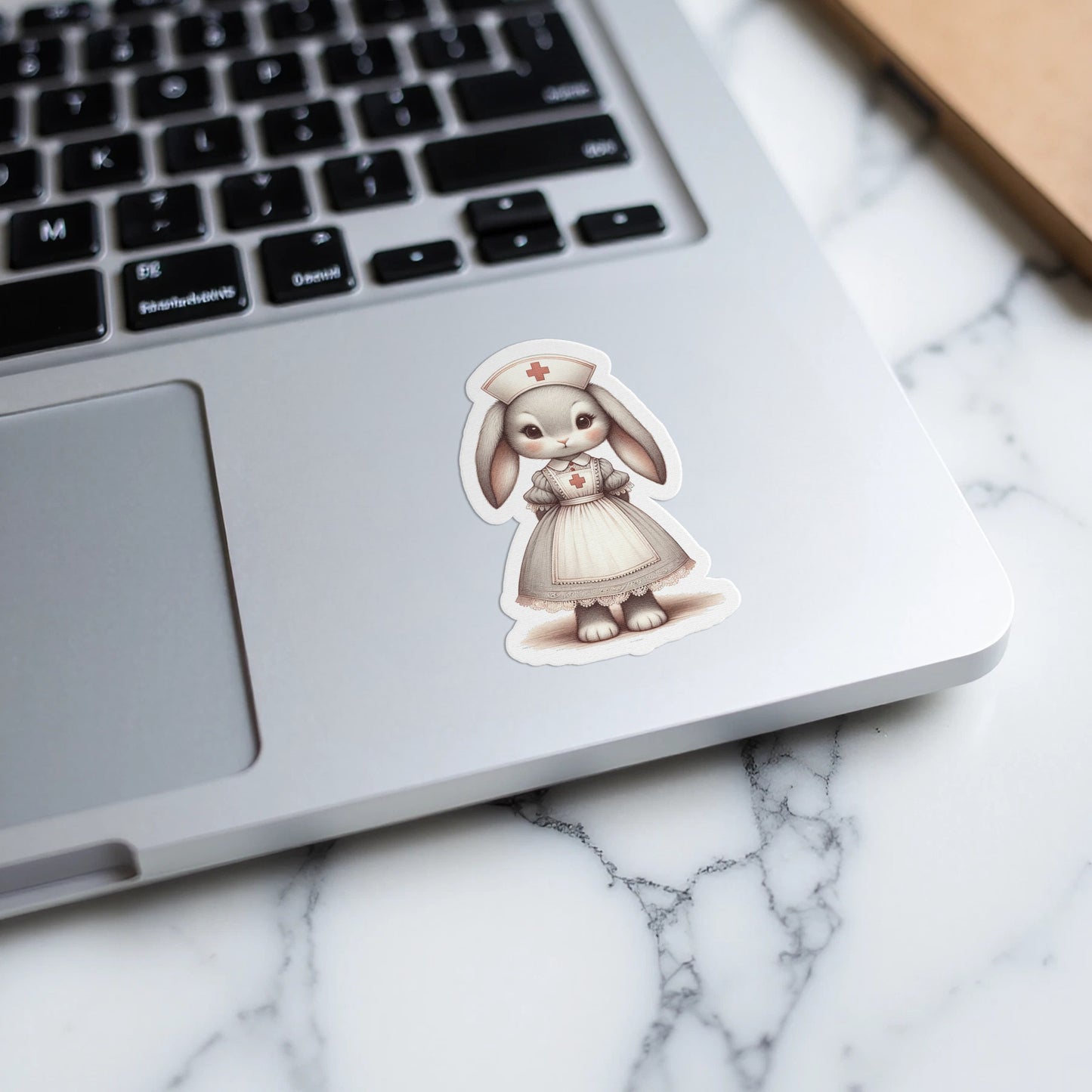 Cute Nurse Bunny Sticker, Laptop Decal, Waterproof Vinyl, Rabbit in Uniform, Medical Professional Gift, Kawaii Stationery, Animal Design