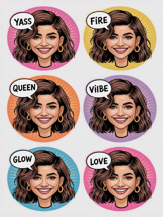 Pop Art Female Portrait Stickers, Colorful Vintage Comic Style, Trendy Aesthetic Decals, Pack of Six Faces