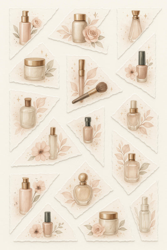 Vintage Cosmetic Illustration Print, Floral Beauty Product Wall Art, Feminine Bathroom Decor