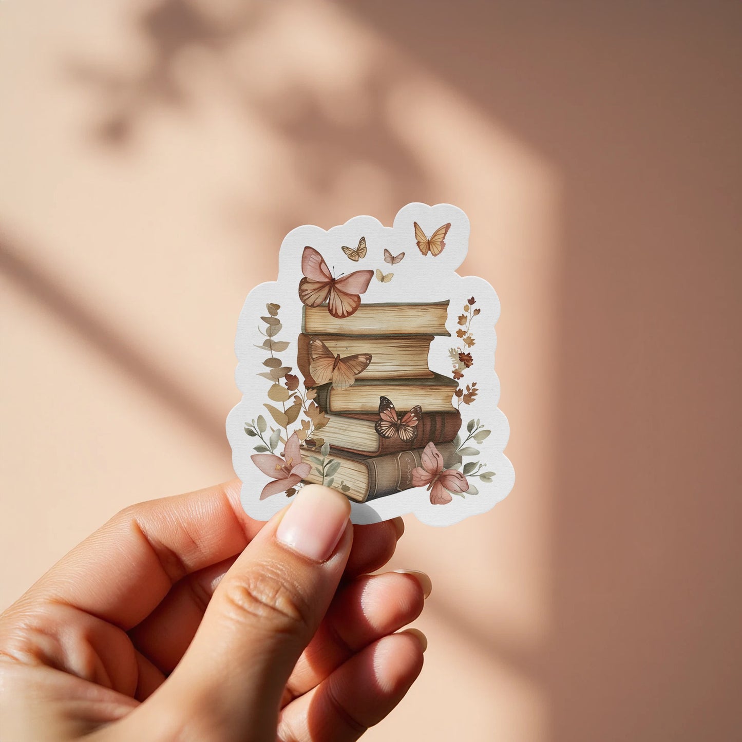 Vintage Book Stack with Butterflies Sticker product type