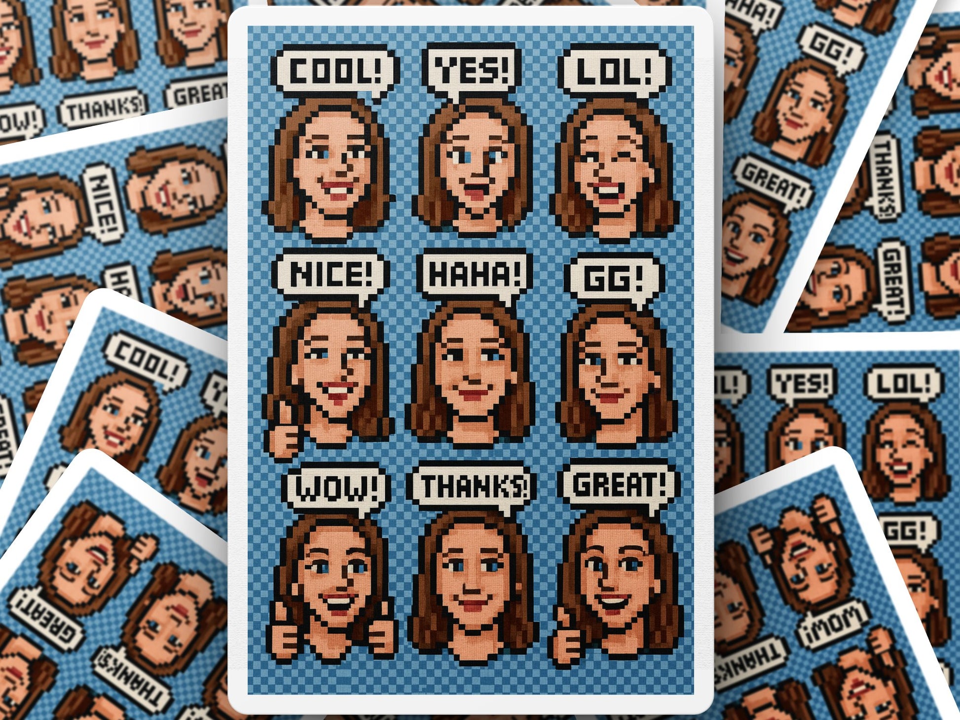 Retro Pixel Art Emotion Stickers, Digital Download, Cool, Lol, Wow, Fun Chat Icons