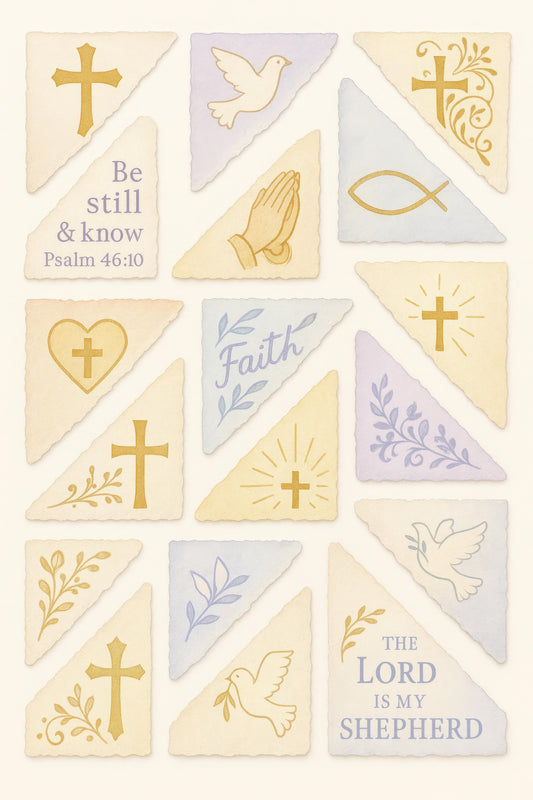 Christian Watercolor Stickers Set, Faith Inspired Decals, Bible Verse, Cross, Dove, Religious Symbols for Scrapbooking and Journals