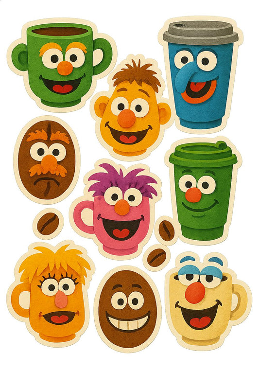 Colorful Sesame Street Character Coffee Cup Stickers, Vinyl Waterproof Decal Set, Kids and Adult Friendly Decor
