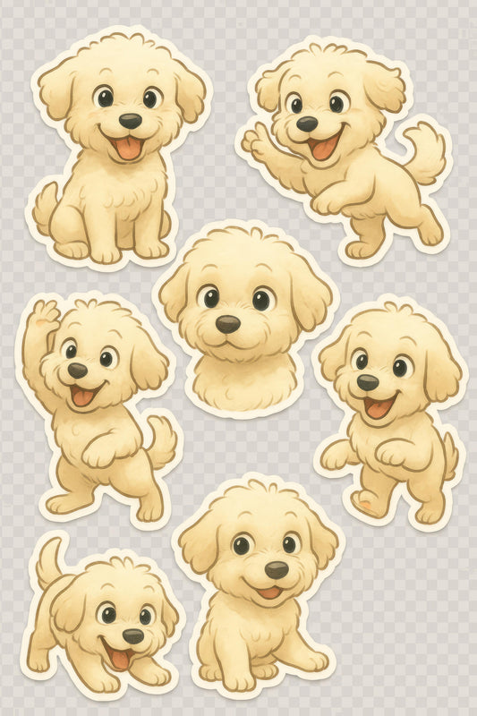 Cute Puppy Stickers Set, Adorable Cartoon Dog Decals, Pet Lover Gifts, Playful Poodle Puppies, Scrapbooking Essentials