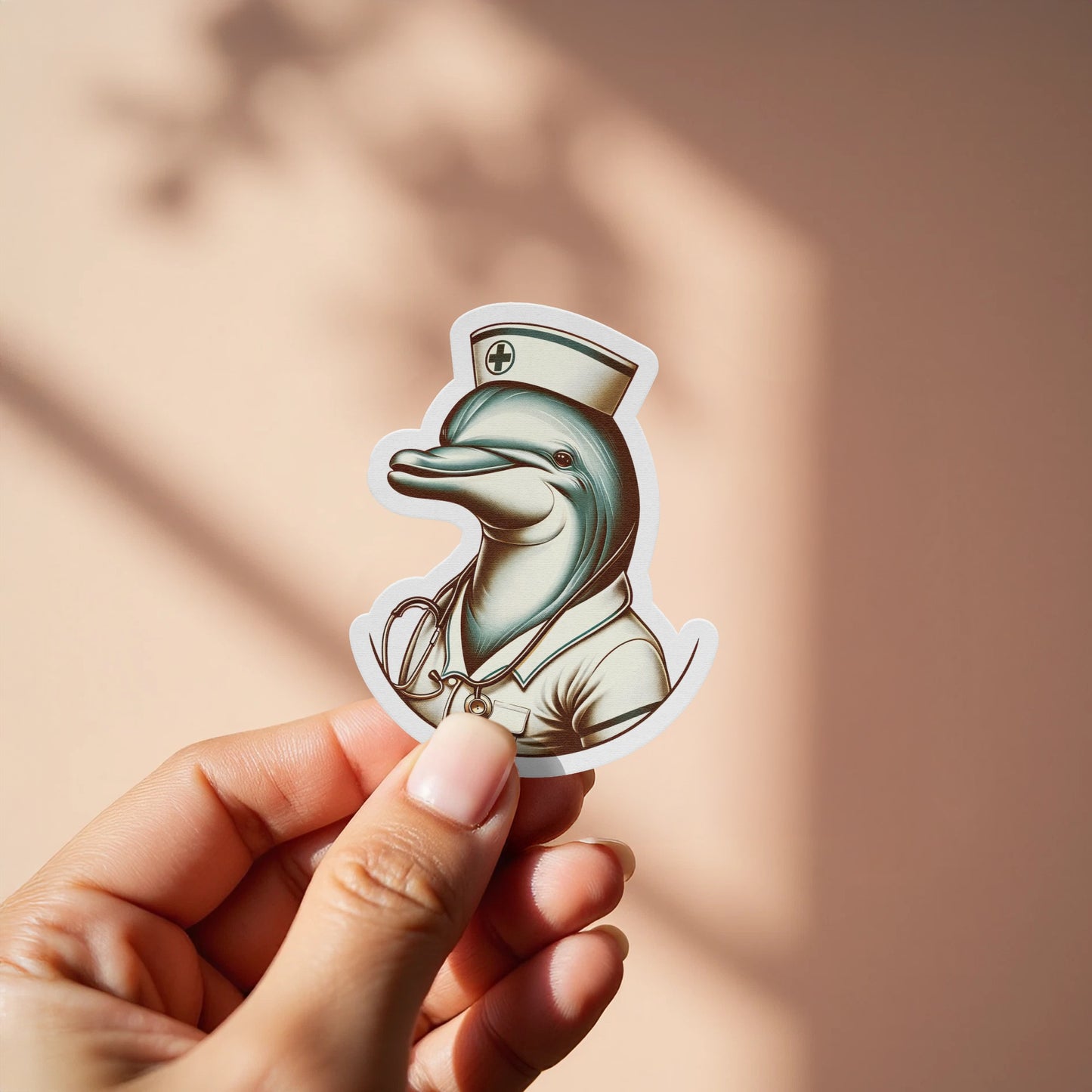 Nautical Dolphin Sticker, Sailor Hat Marine Vinyl Decal, Cute Ocean Animal Waterproof Sticker for Laptops