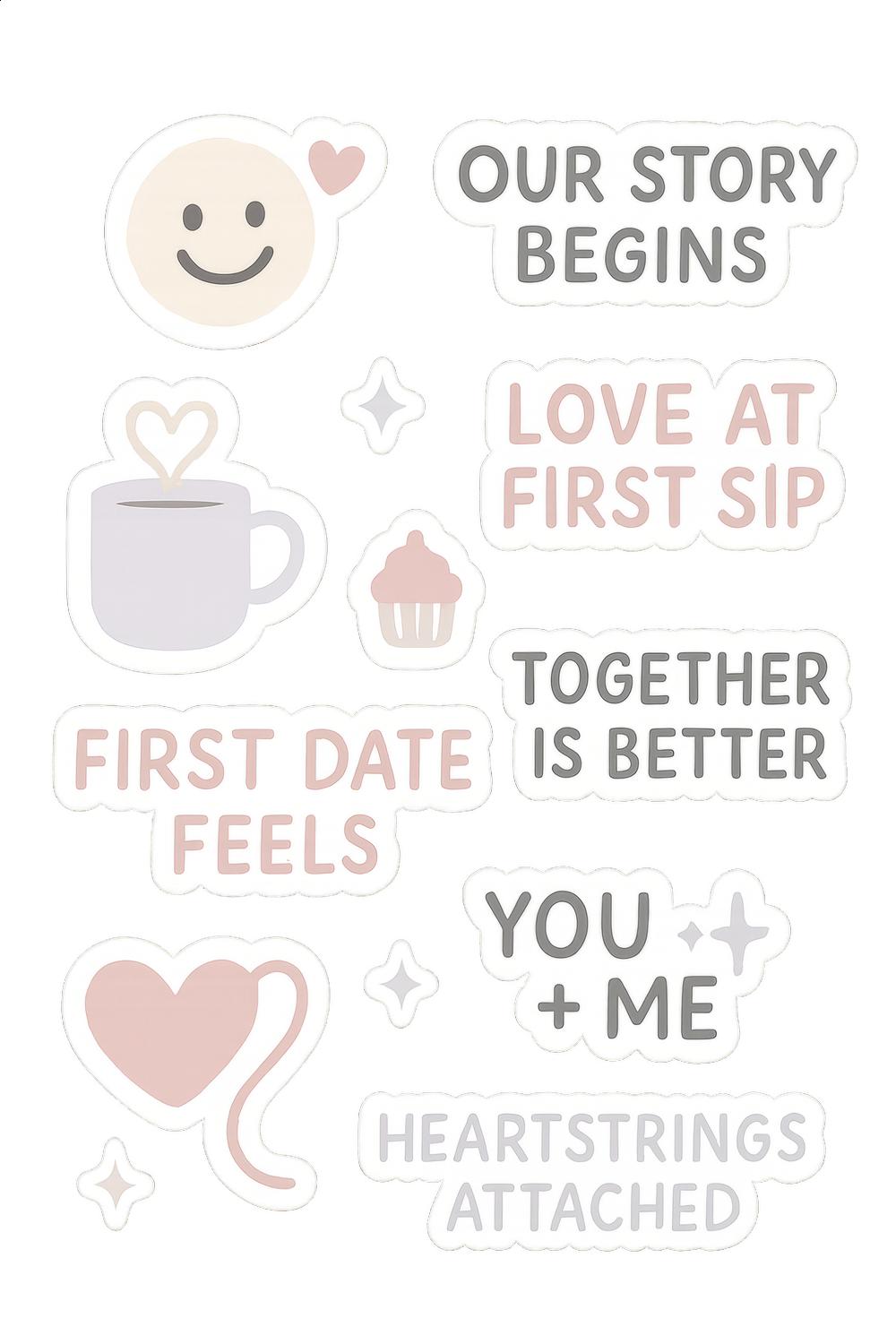 Cute Love Sticker Set, First Date Feels, Our Story Begins, Heartstrings Attached, Romantic Gift Idea for Couples