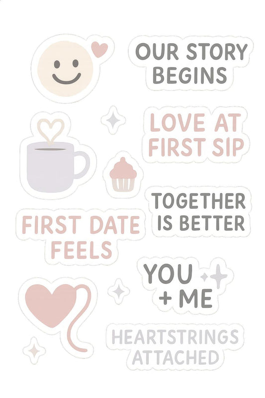 Cute Love Sticker Set, First Date Feels, Our Story Begins, Heartstrings Attached, Romantic Gift Idea for Couples